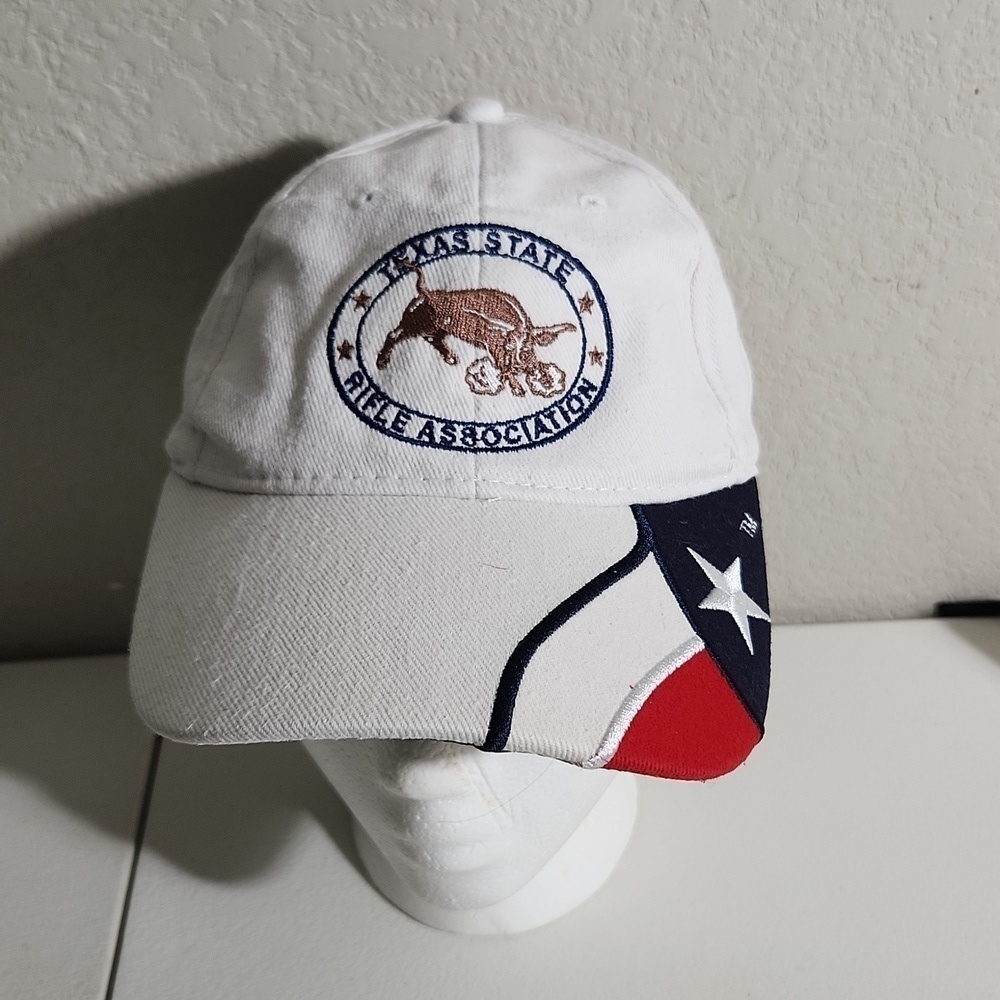 Texas State Hat Rifle Association Rock Point Red White Blue Bull Strap Back